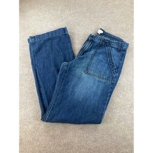 J.Crew Point Sur Wide Leg Jeans Blue Cotton Linen Patch Pocket F2116 Womens 6